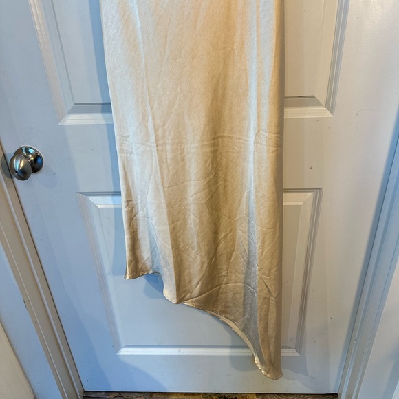 NEW Meshki Gold Satin Asymmetrical Draped Low Back Maxi Slip Dress, Size S & L - Picture 10 of 13